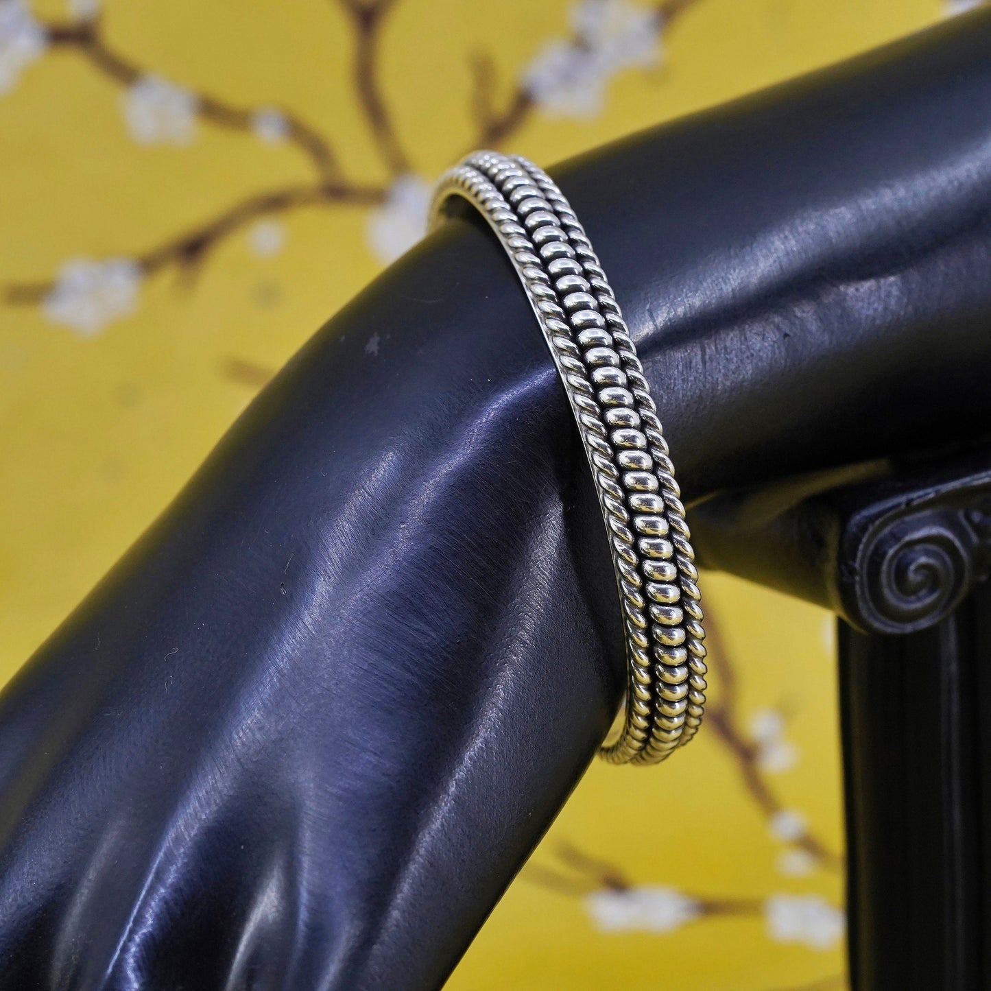 6.75", Vintage Sterling silver handmade bracelet, 925 braided woven cable cuff
