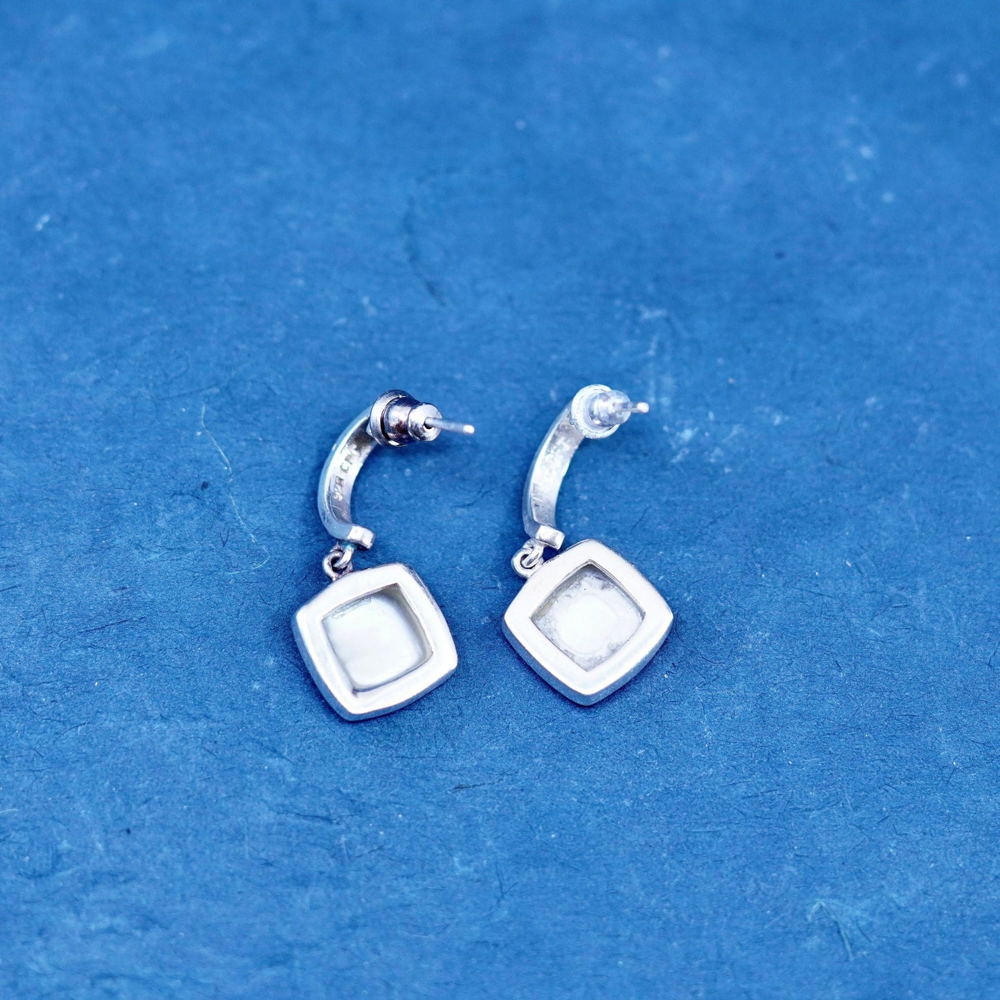 Vintage sterling silver handmade earrings, 925 huggie studs w/ mother of pearl