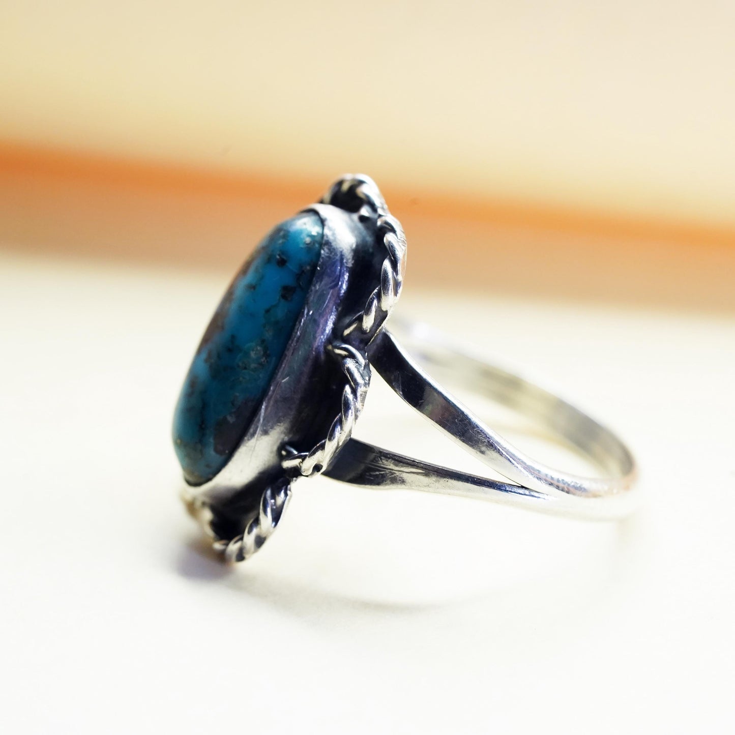 Size 9.5 Native American sterling 925 silver ring with turquoise, southwestern
