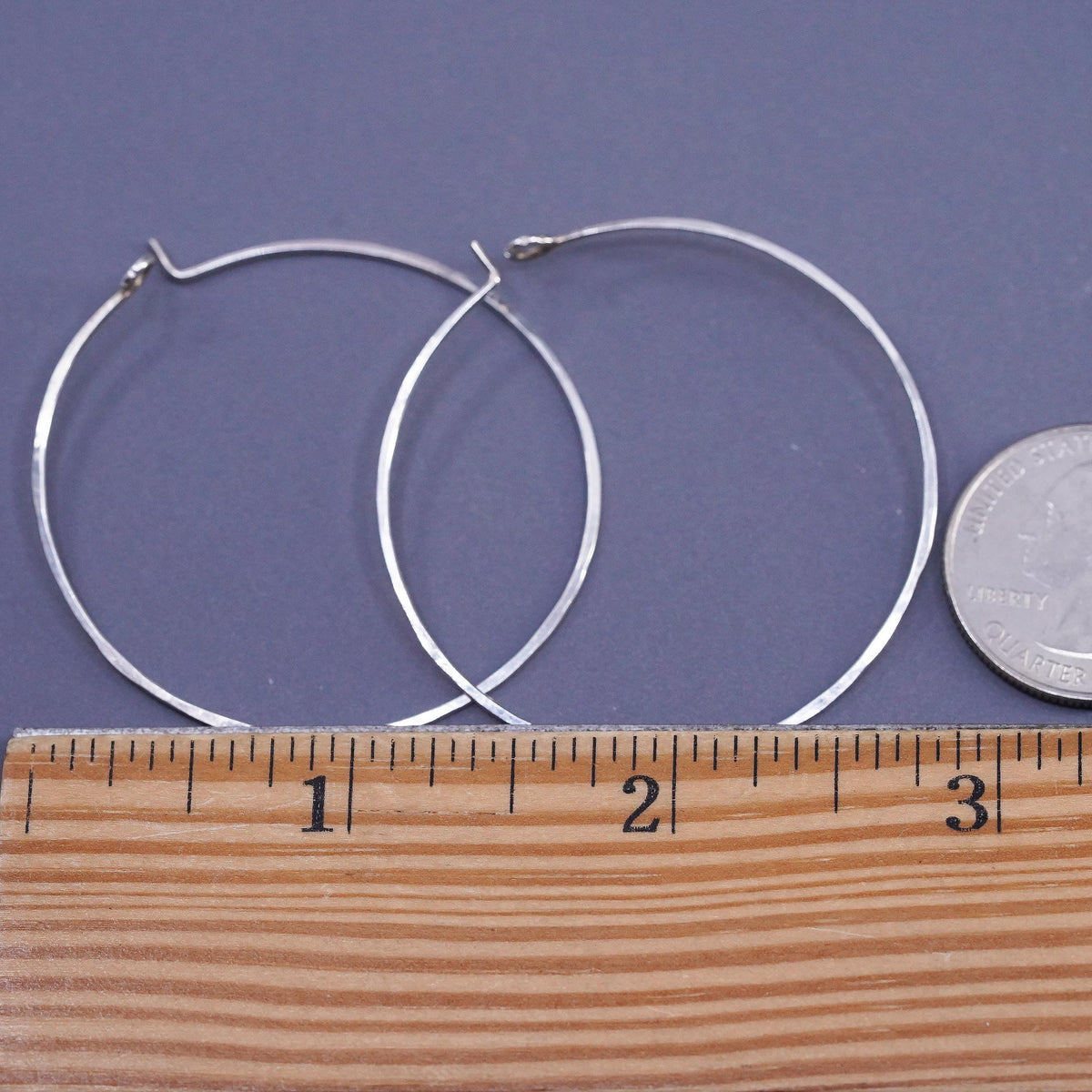 1.75", vintage Sterling silver handmade earrings, 925 hoops, huggie