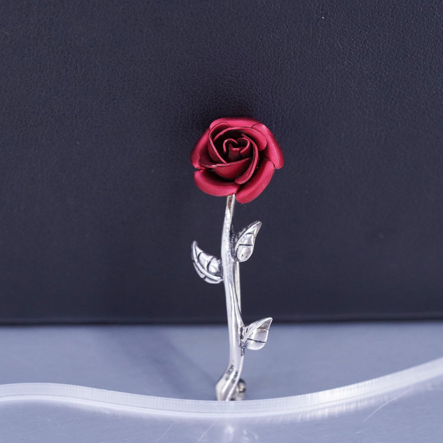 Vintage sterling silver handmade brooch, 925 rose flower pin