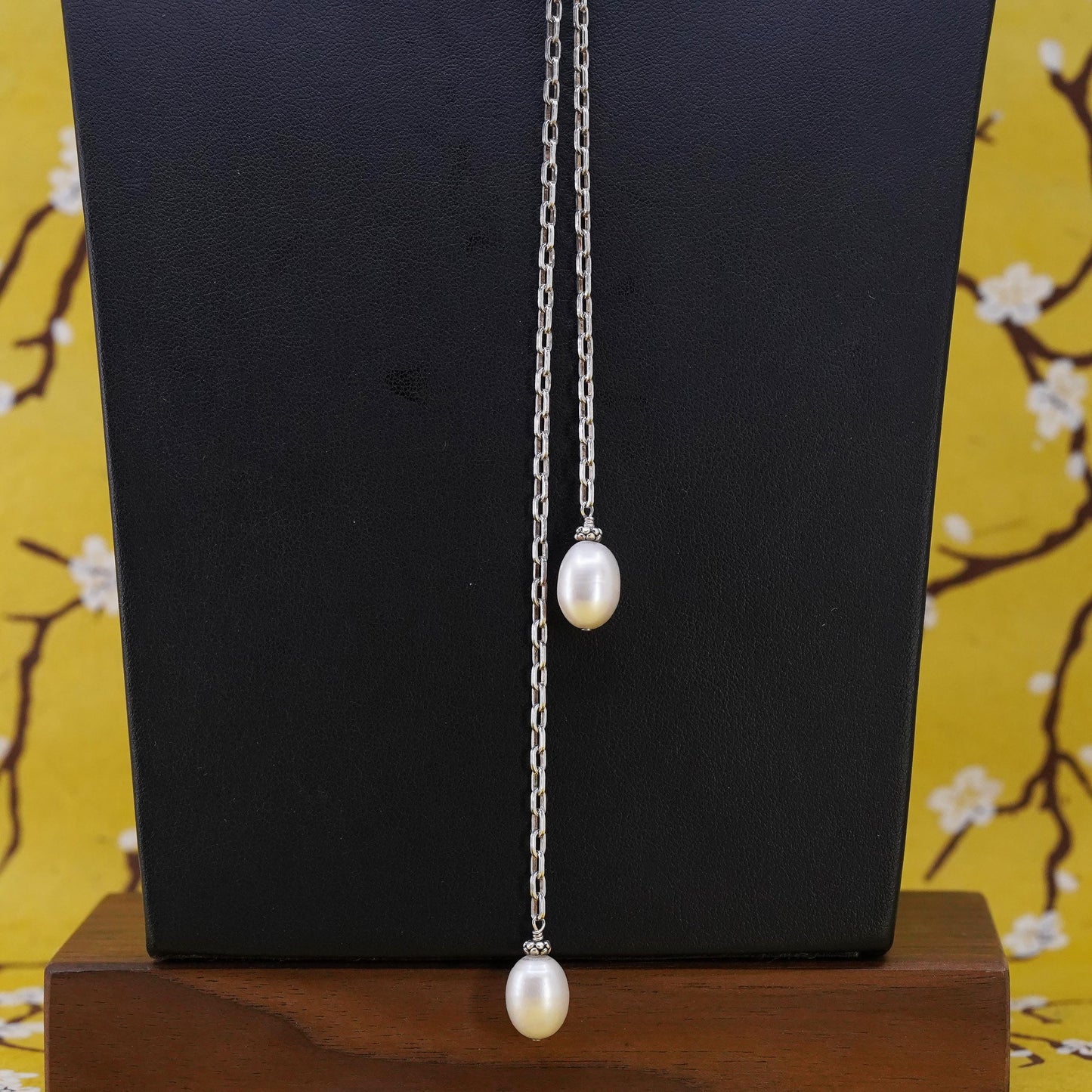 16", VTG Sterling 925 silver double strands oval chain choker necklace pearls