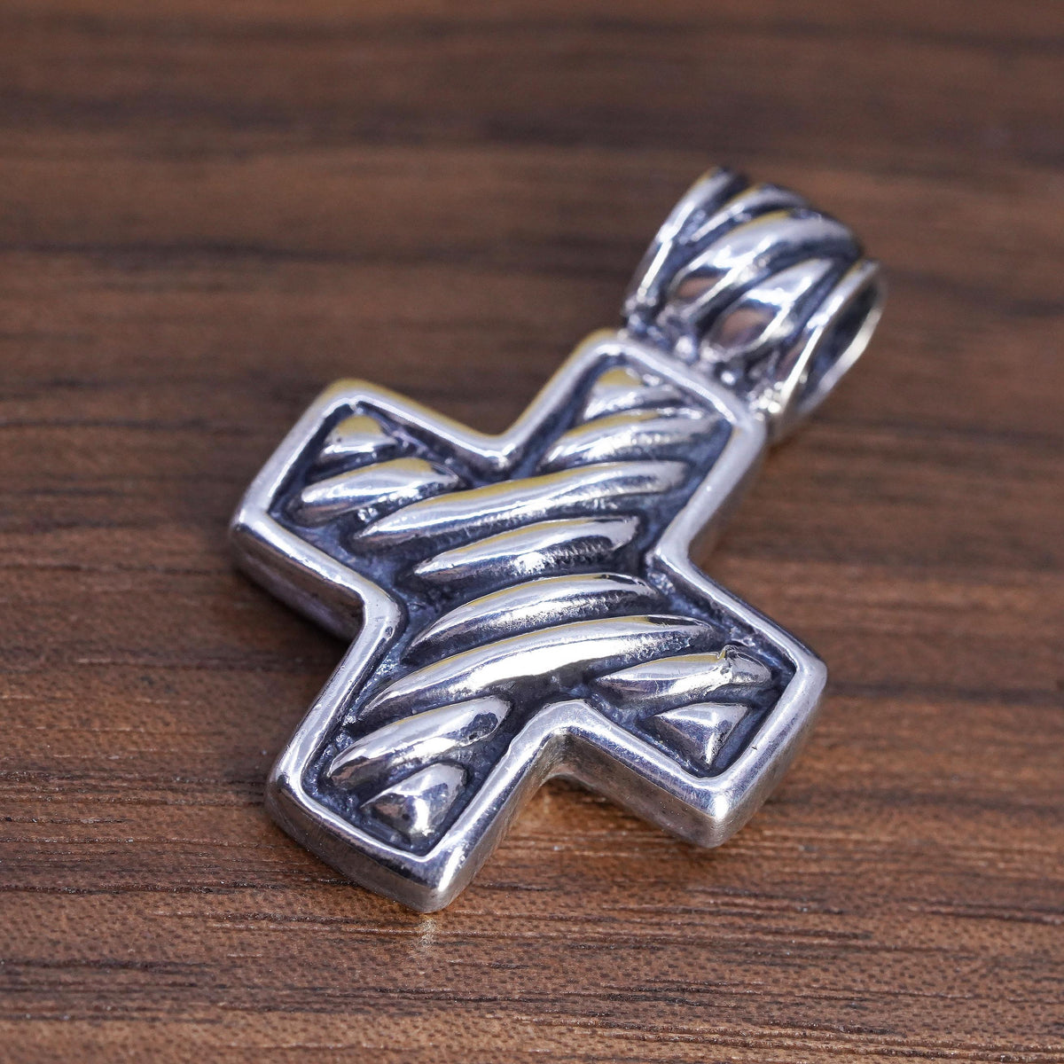 Sterling Silver Cross, Bold Textured Christian Cross Pendant, 925 Religious
