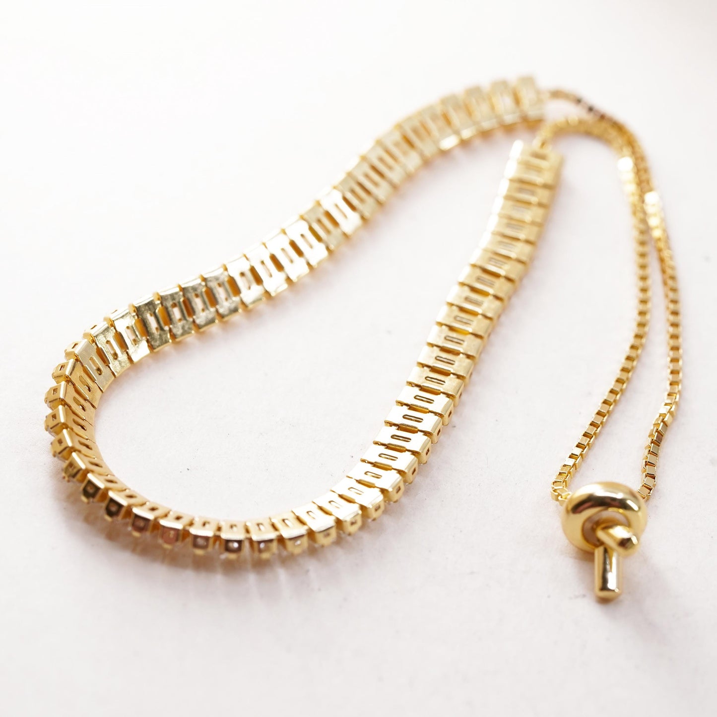 Size adjustable, yellow gold sterling silver bracelet, vermeil 925 box cz