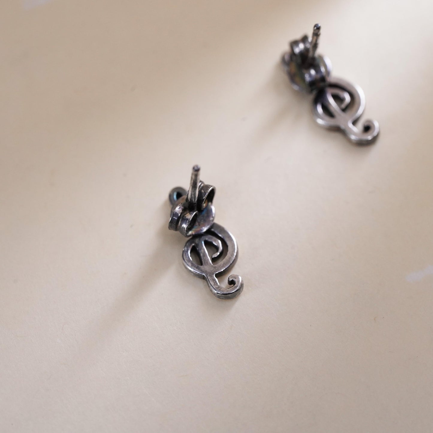 Vintage sterling silver handmade studs, 925 music note earrings