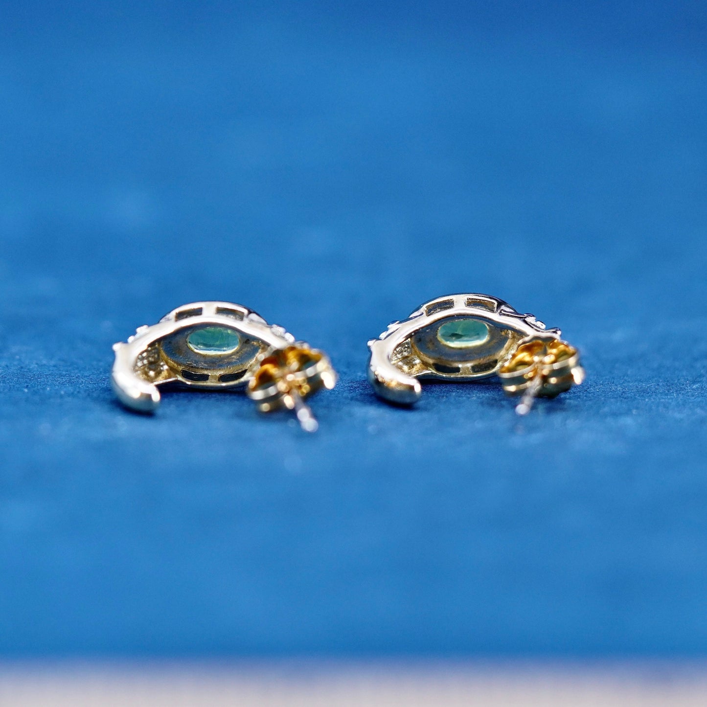 vermeil gold Sterling silver handmade earrings 925 huggie studs peridot diamond