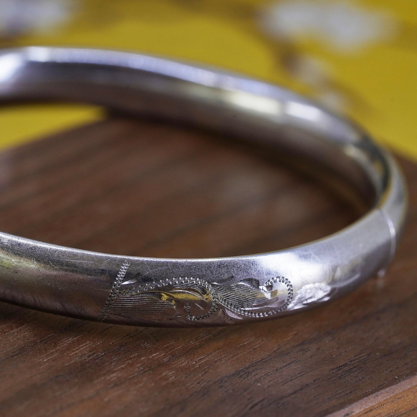 7.25", antique sterling silver handmade bracelet, textured 925 hinged bangle