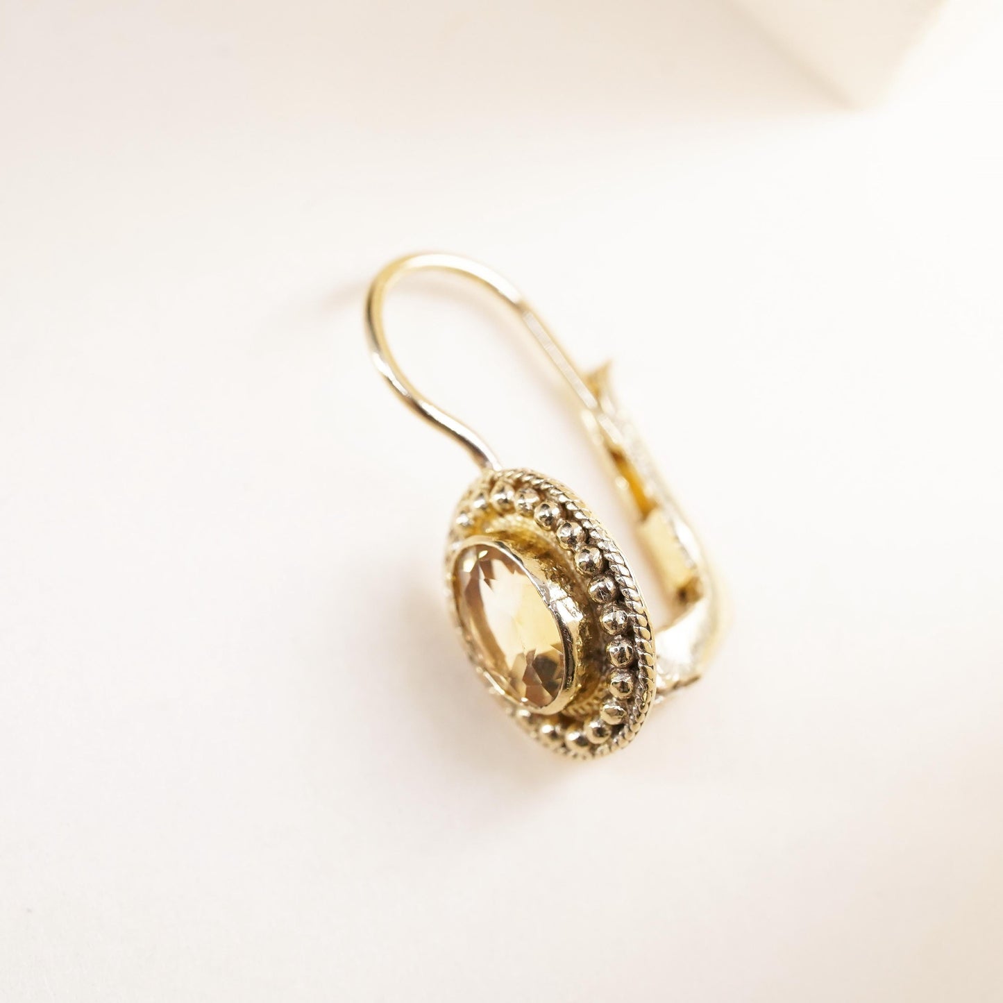 vermeil gold over sterling silver 925 single oval citrine earring lever back