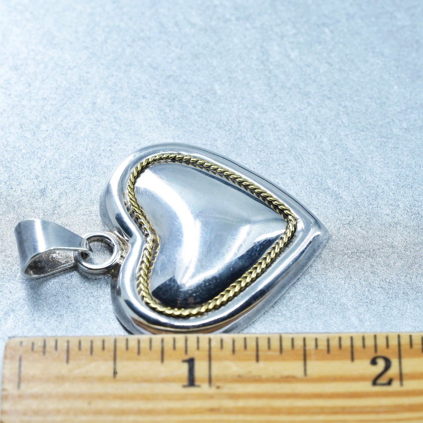 antique sterling 925 silver heart pendant, stamped 925 Mexico