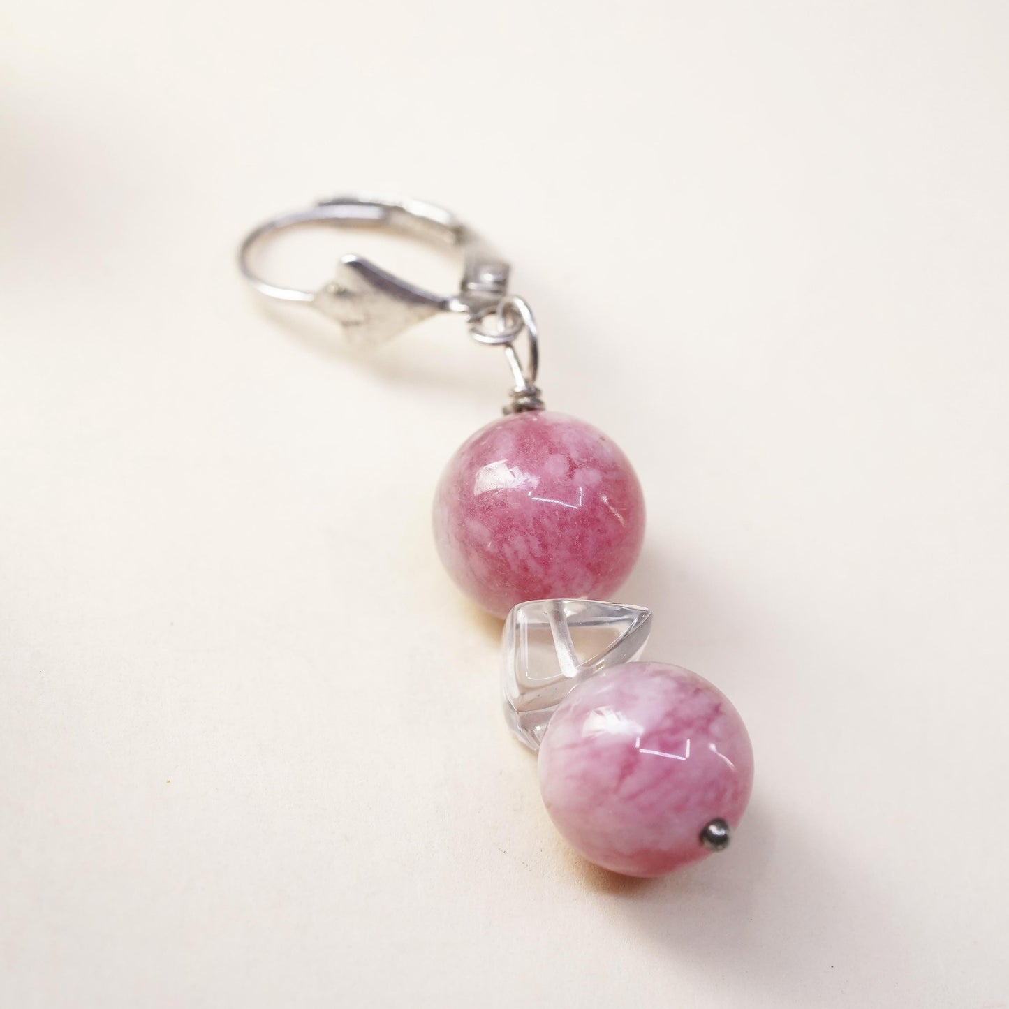 Southwestern sterling silver 925 handmade single earring with pink quartz bead