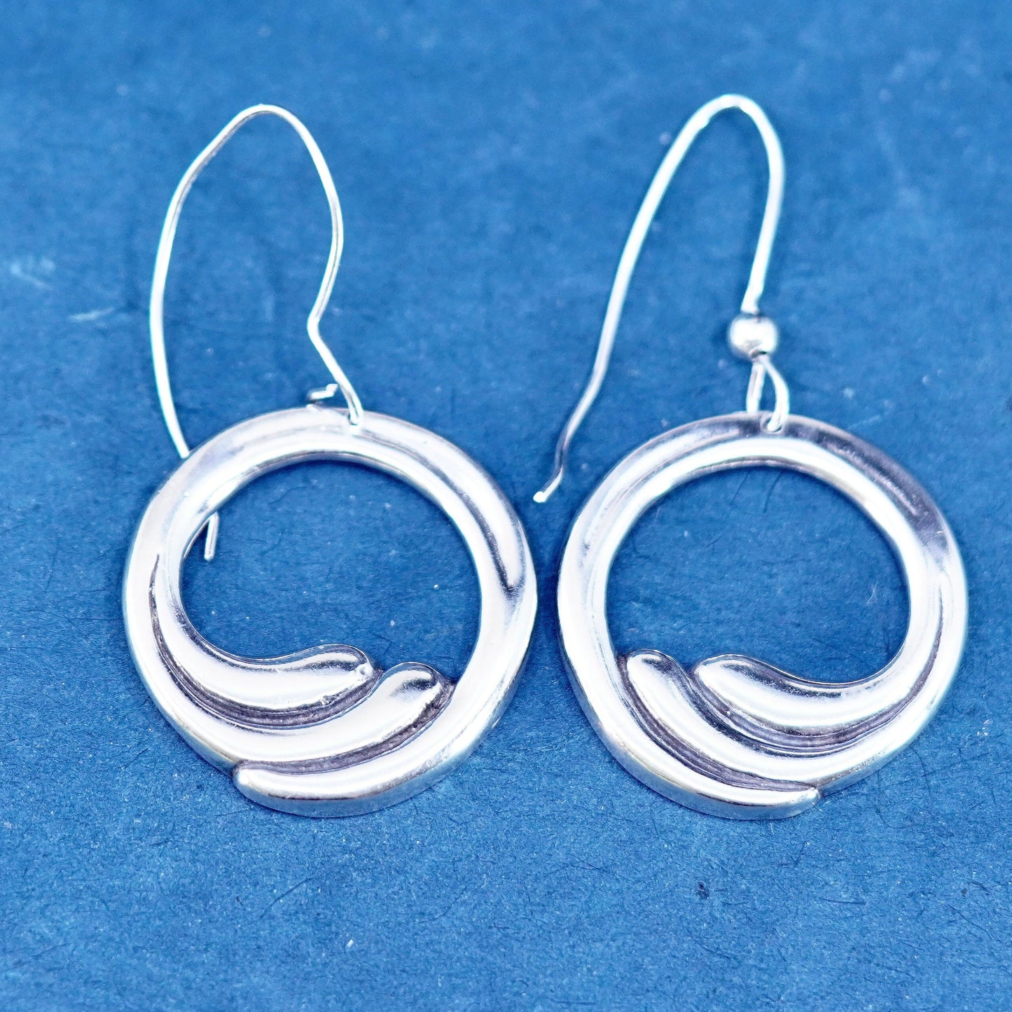 Vtg Jezlaine jewelry modern Sterling 925 silver handmade earrings wavy circle