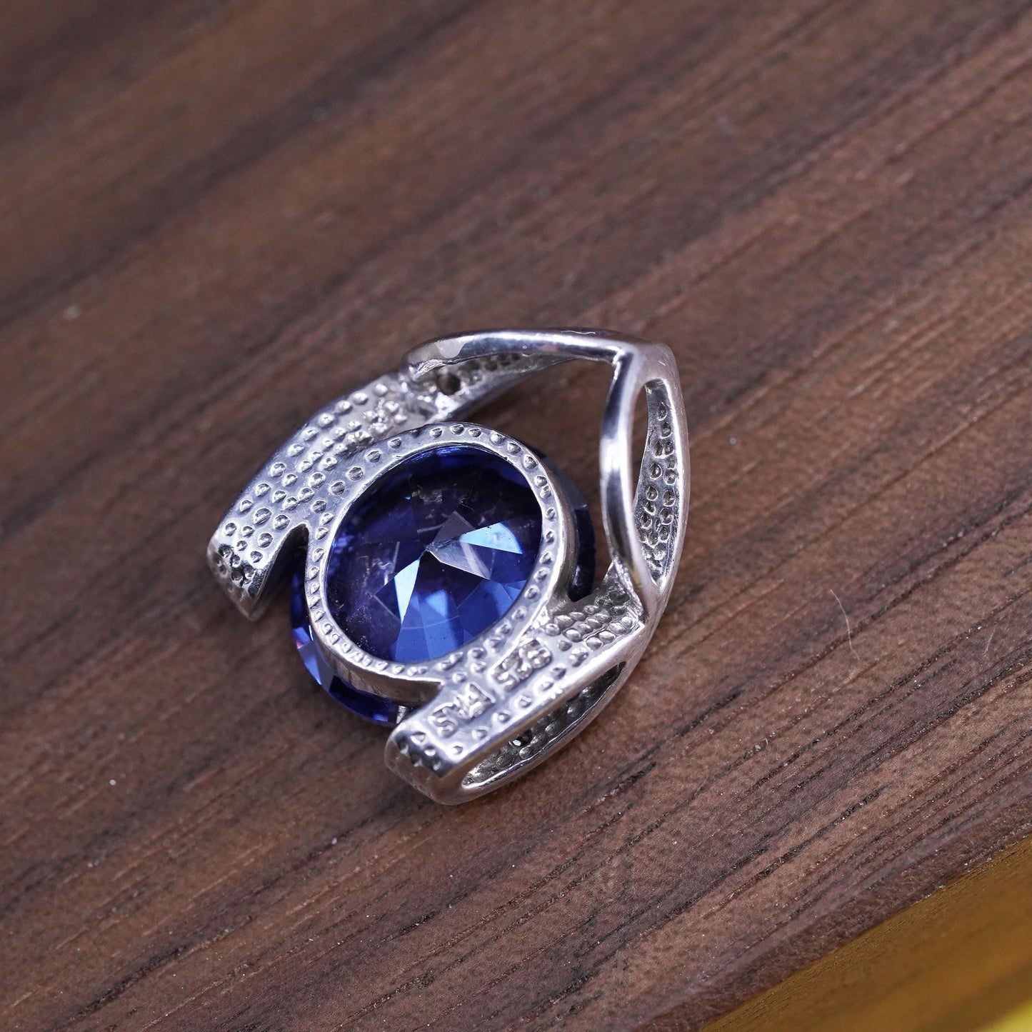 Vintage Sterling 925 silver handmade pendant cushion cut blue topaz Cluster cz