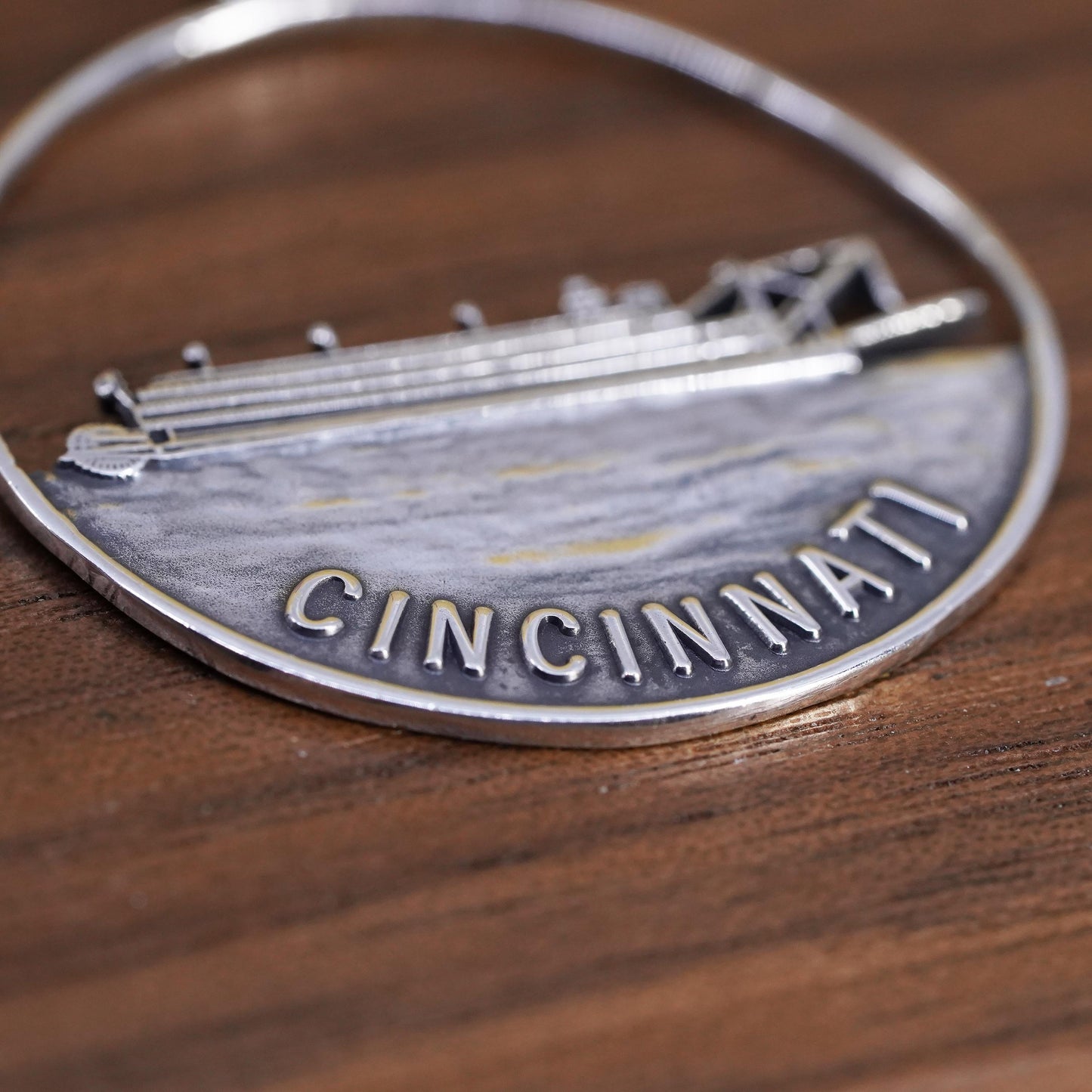 Sterling Silver Cincinnati Steamboat Souvenir Pendant, 925 Riverboat Charm