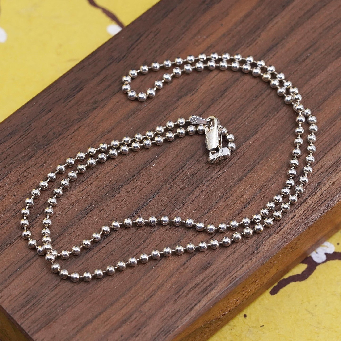 18”, 1mm, vintage Sterling silver beads necklace, 925 chain