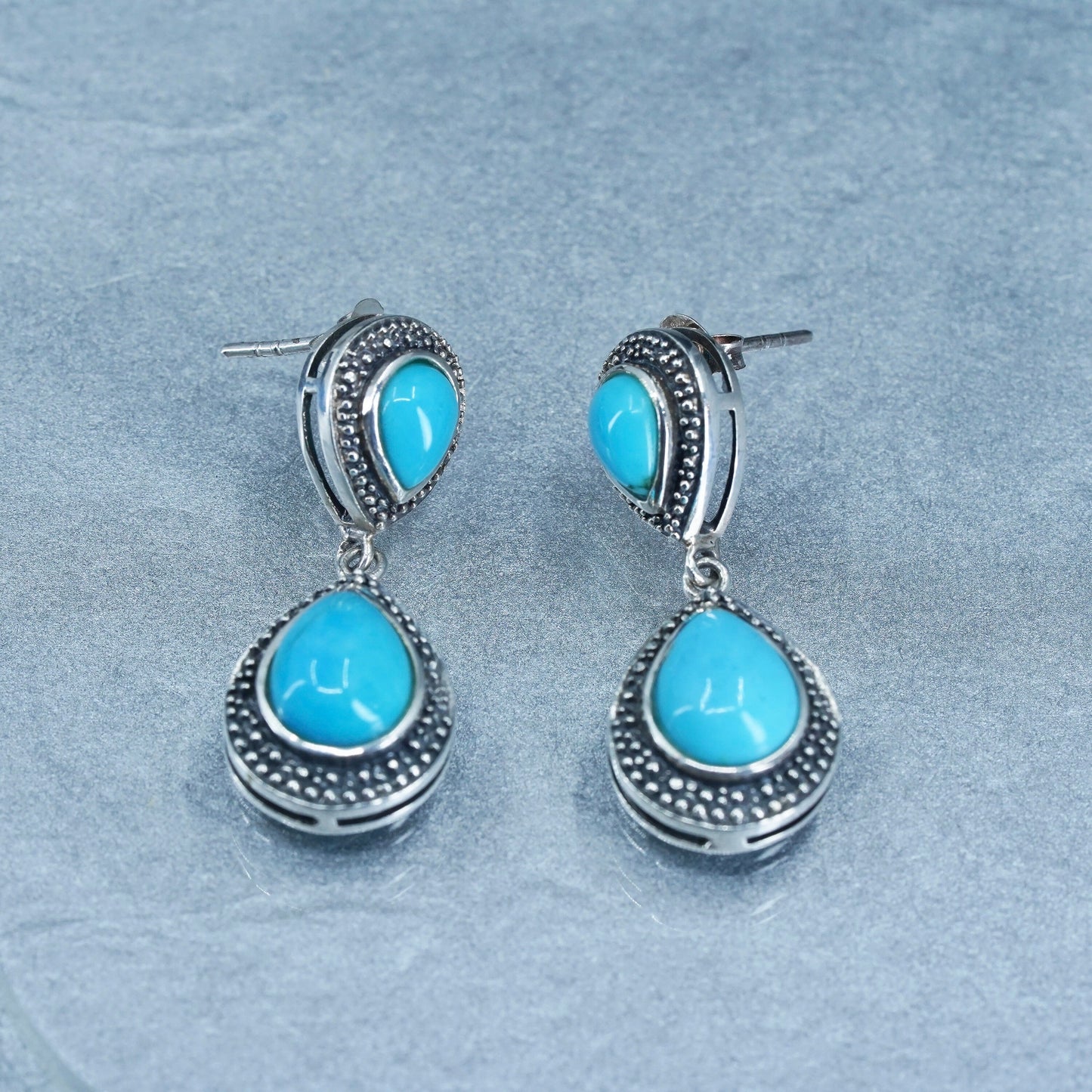 Vintage Sterling 925 silver handmade earrings with teardrop turquoise