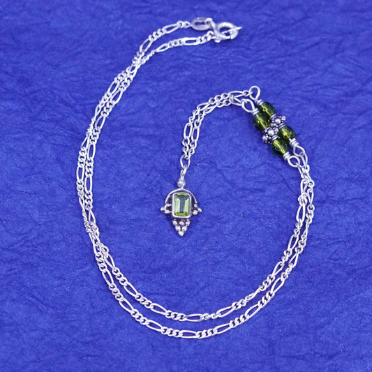 15”, vintage Sterling silver handmade necklace, 925 figaro chain with peridot