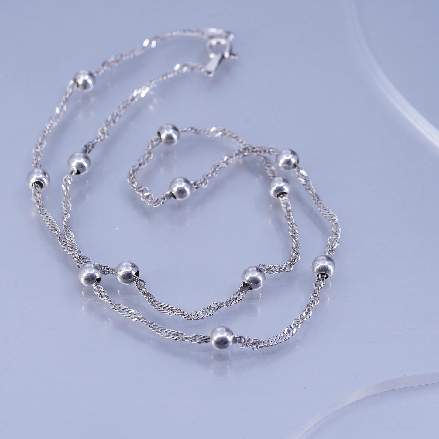18” 2mm, Italian Sterling 925 silver twisted curb chain necklace with 5mm beads