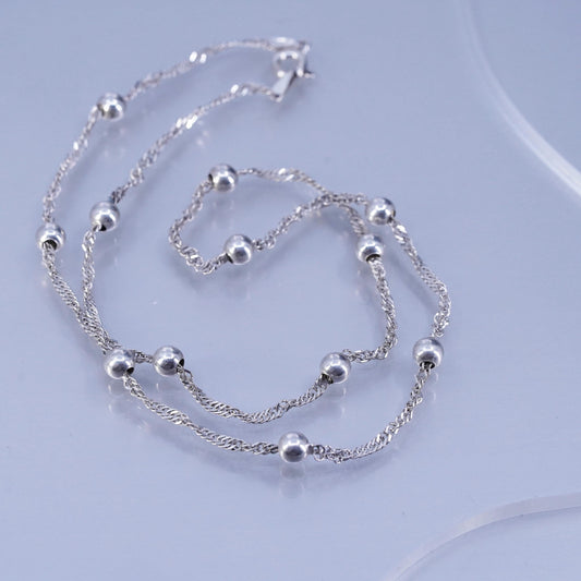 18” 2mm, Italian Sterling 925 silver twisted curb chain necklace with 5mm beads