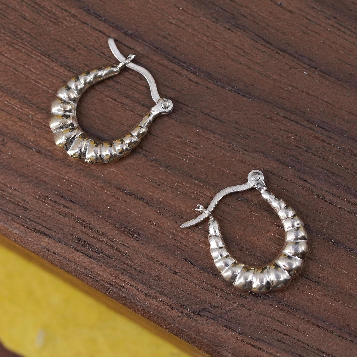 0.5”, vermeil gold over Sterling silver handmade earrings, ribbed 925 hoops