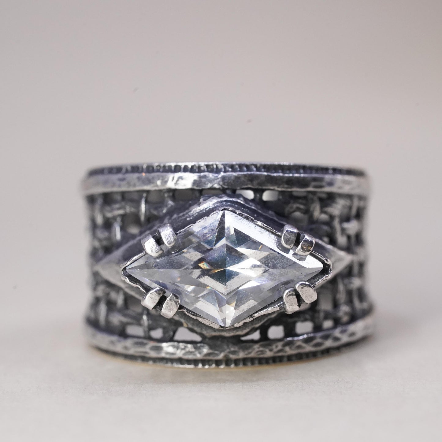 Size 7.5, Silpada 925 Sterling Silver Cubic Zirconia Filigree Ring CZ R1737