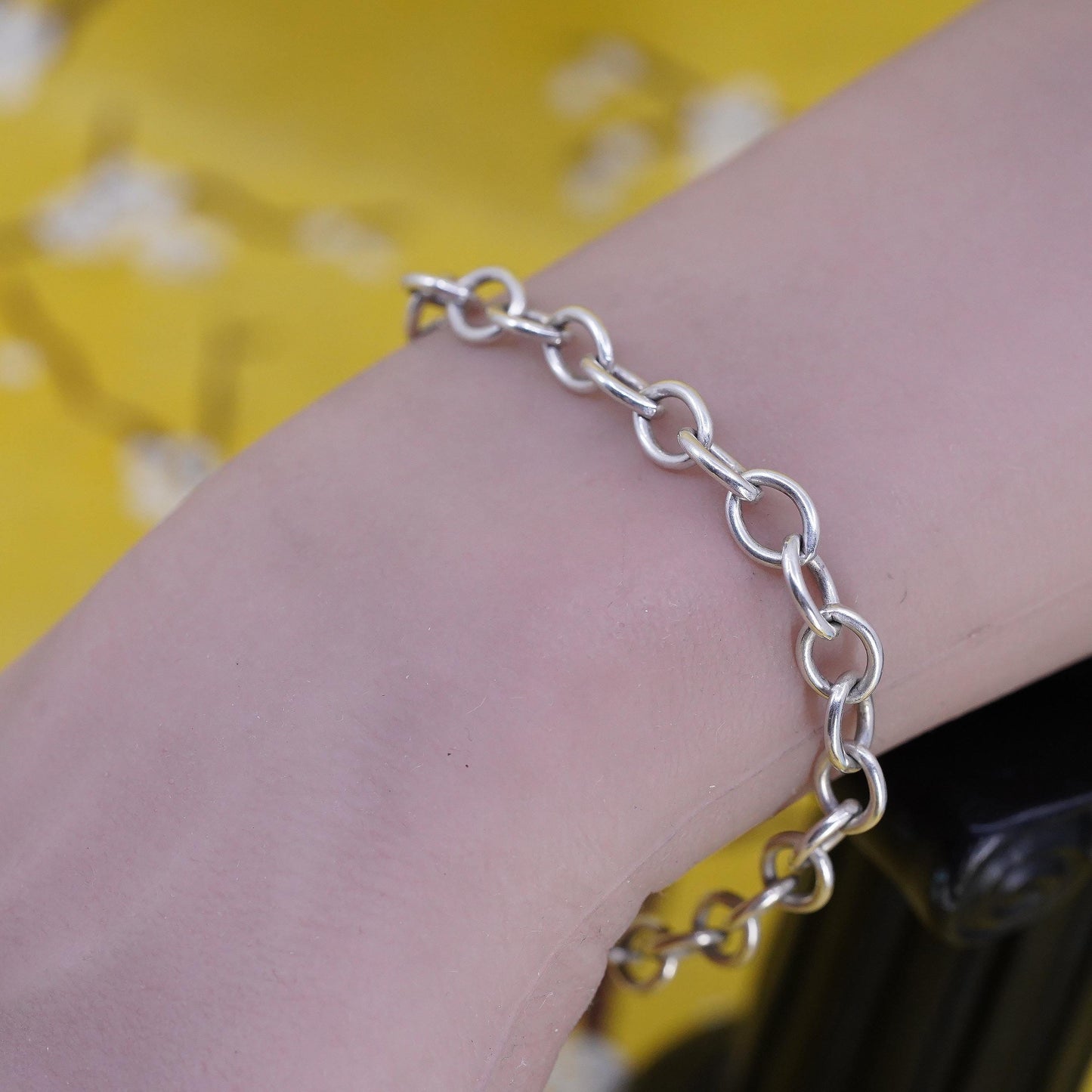 6.75” 7mm, Vintage sterling silver bold circle bracelet, 925 chain