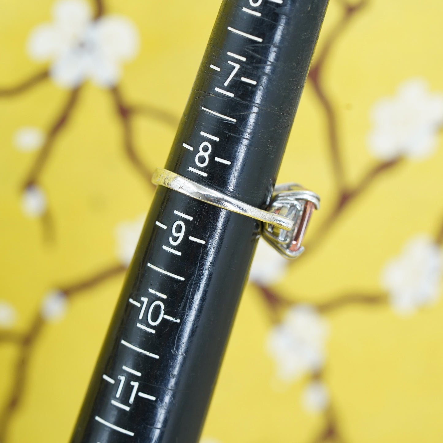 Size 8.25, vintage Sterling 925 silver ring with pink and clear cz