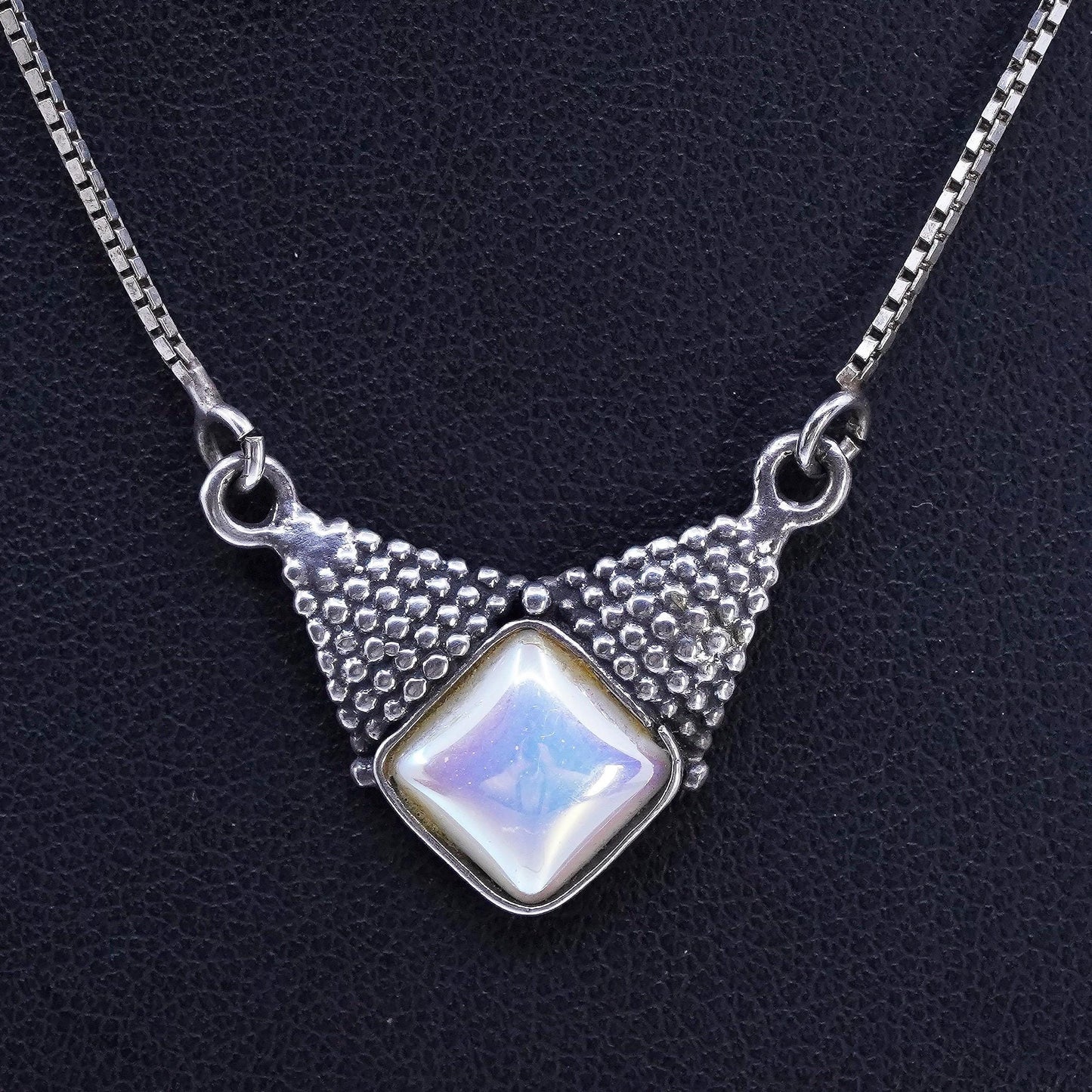 16”, vintage Sterling 925 silver handmade box chain necklace with pearl pendant