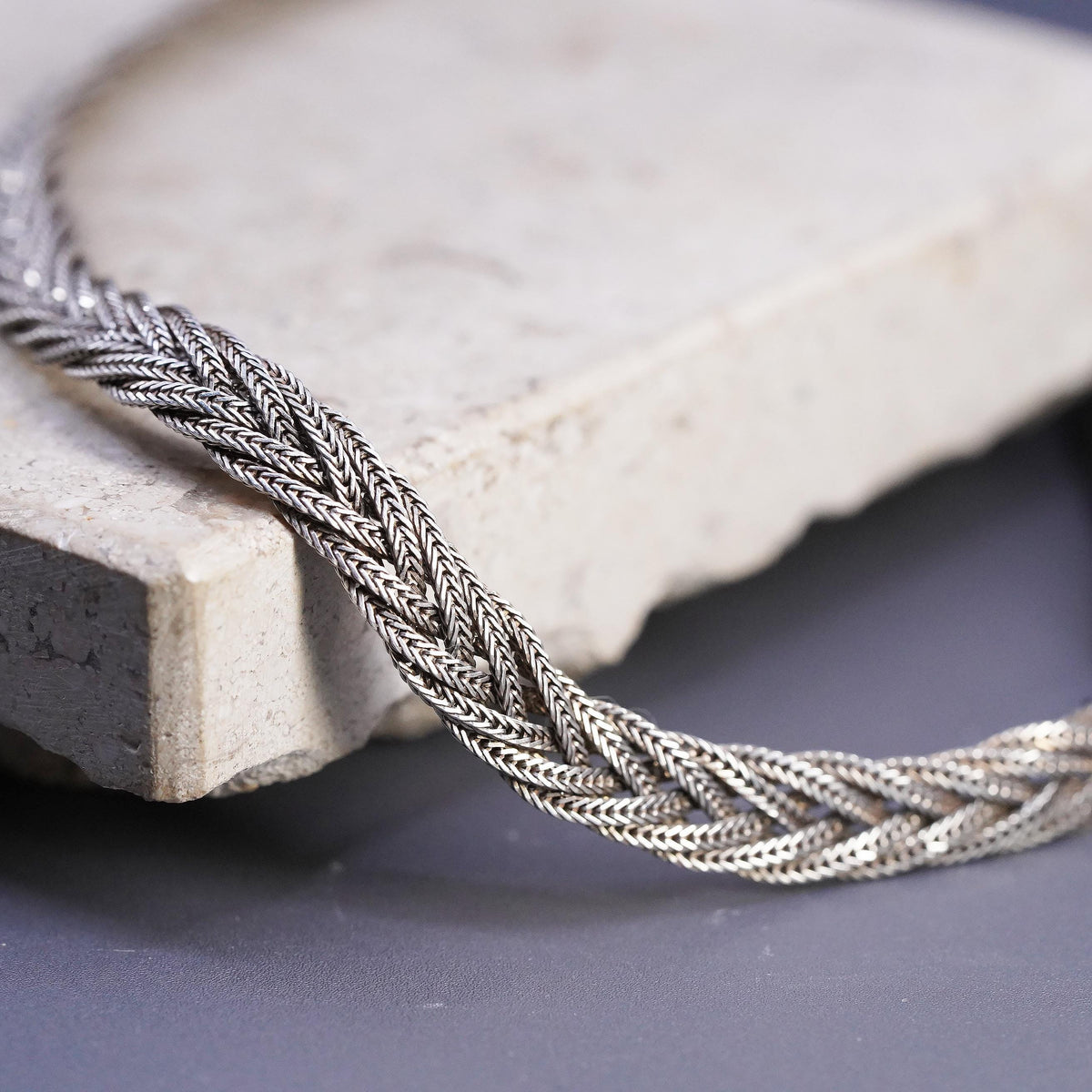 18" 6mm, vintage Sterling silver necklace, woven braided 925 snake chain choker