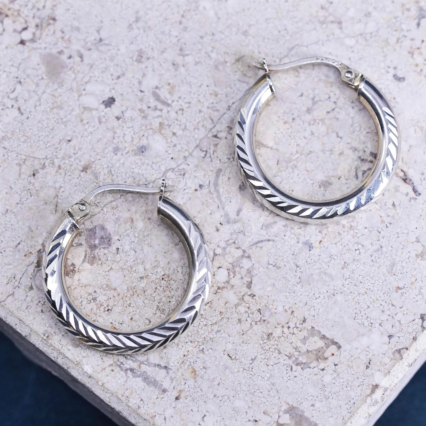 0.75”, vintage Sterling silver handmade earrings, 925 hoops, huggie