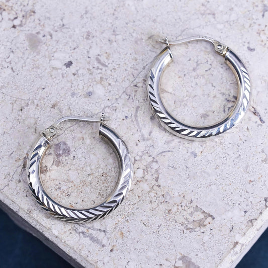 0.75”, vintage Sterling silver handmade earrings, 925 hoops, huggie