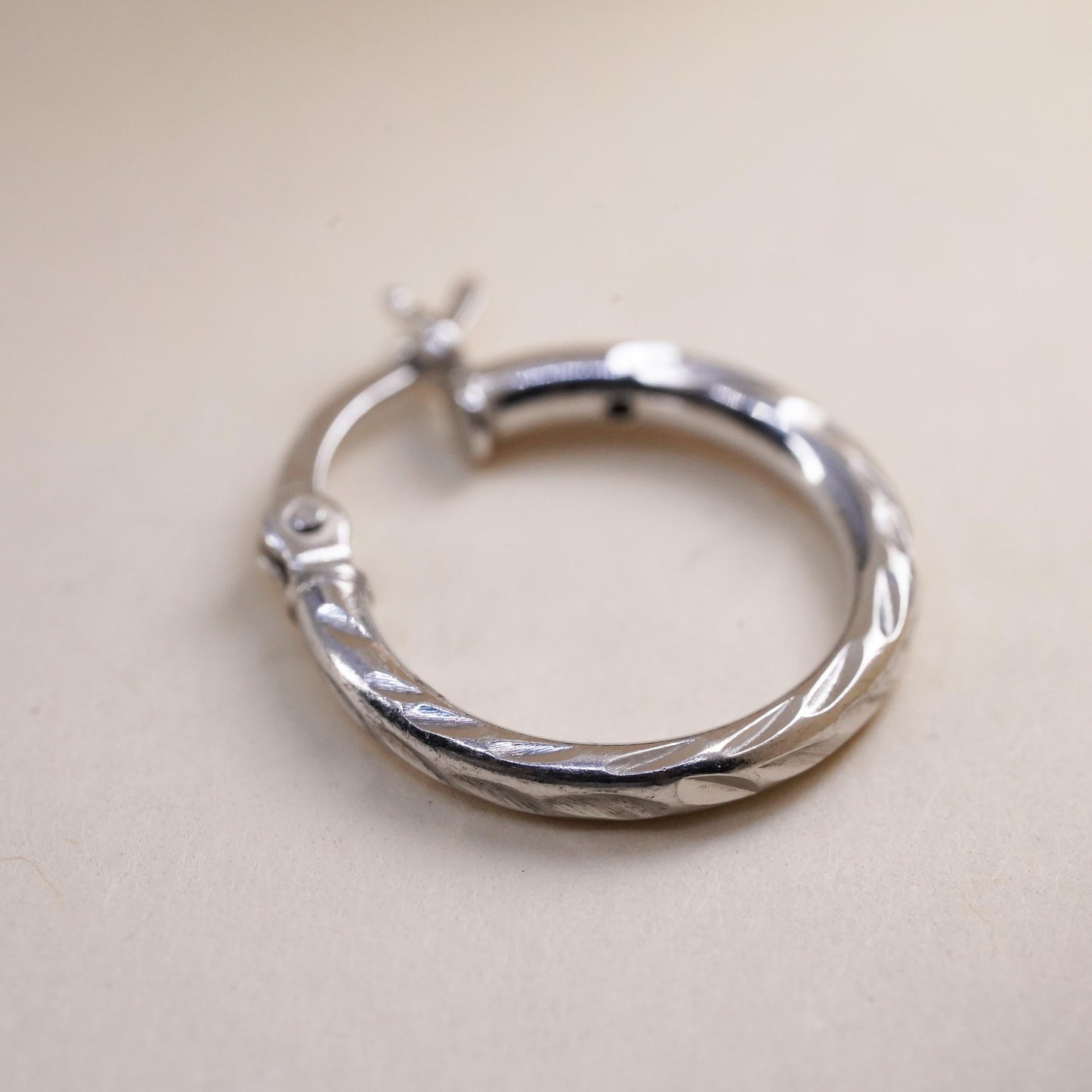0.5", Vintage sterling silver loop single earring, minimalist textured hoop