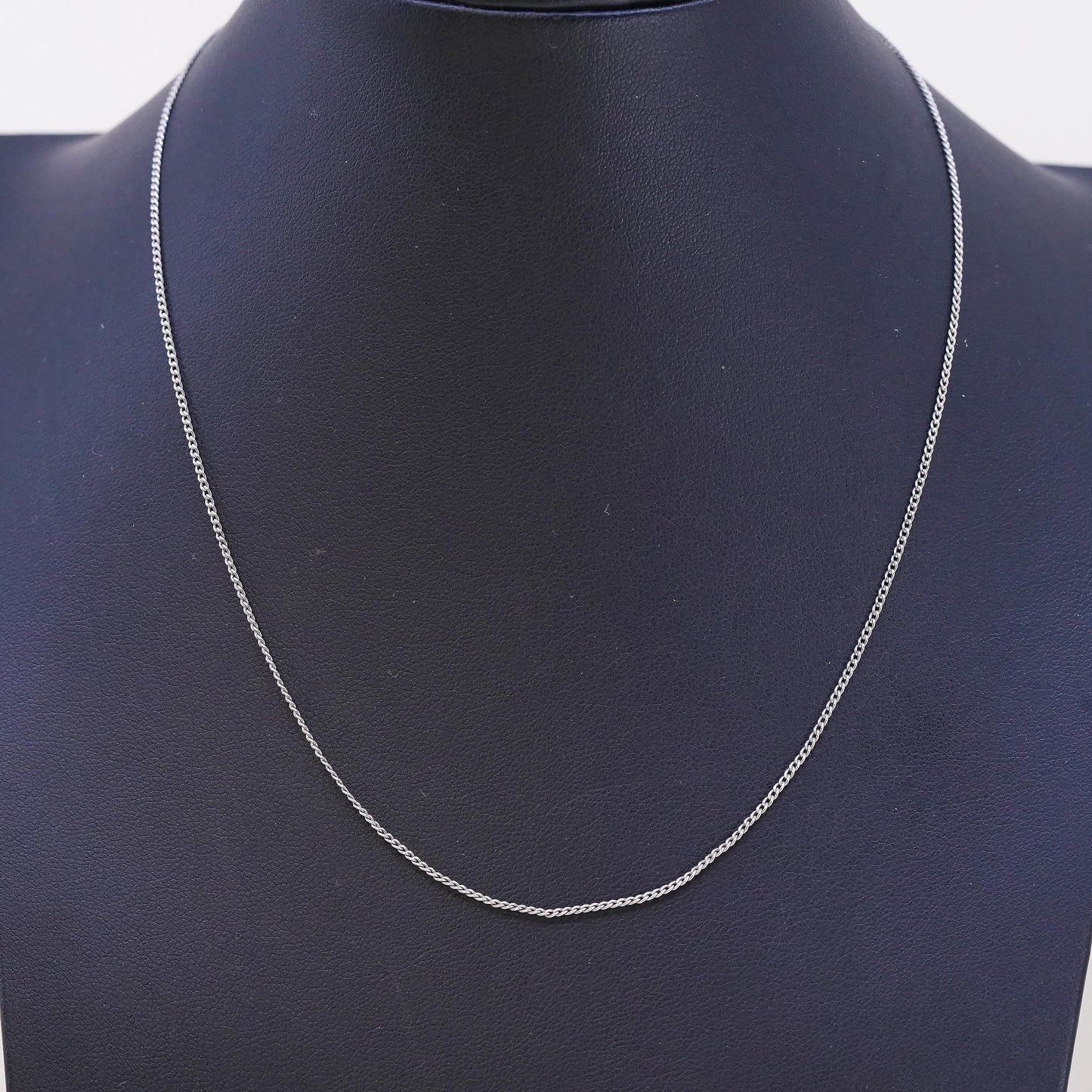 16" 1mm, vintage DQ sterling silver necklace, 925 curb chain