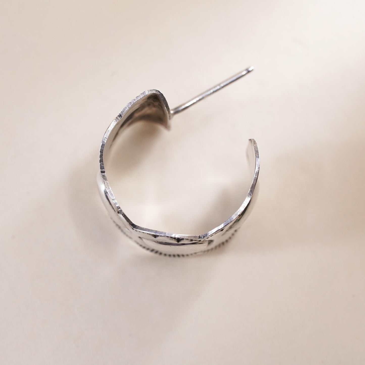 Vintage Native American single earring. Sterling 925 silver huggie stud