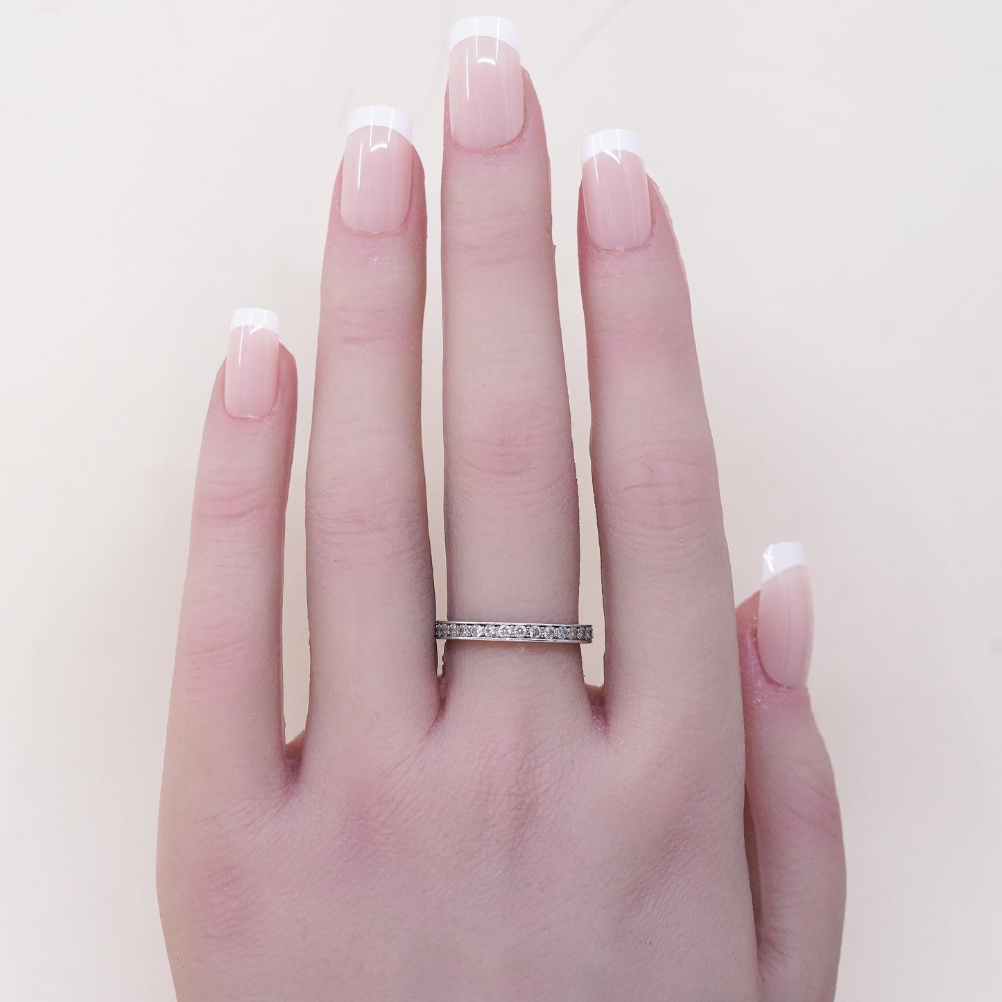 Size 7.25, VTG sterling 925 silver ring with cluster CZ, stackable wedding band