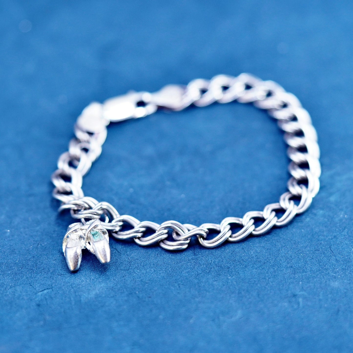 7”,, Italy Sterling silver bracelet 925 curb chain ballerina dancer shoes charm