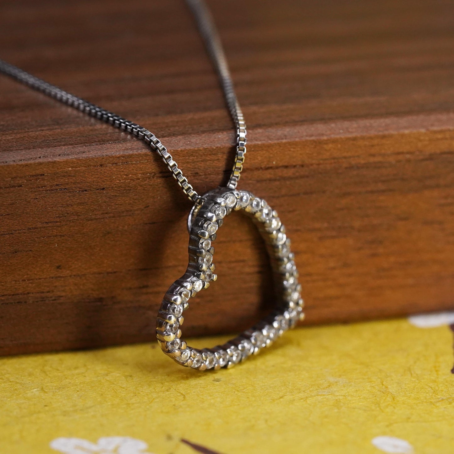 18", Sterling silver necklace, Italy 925 box chain cluster cz heart pendant
