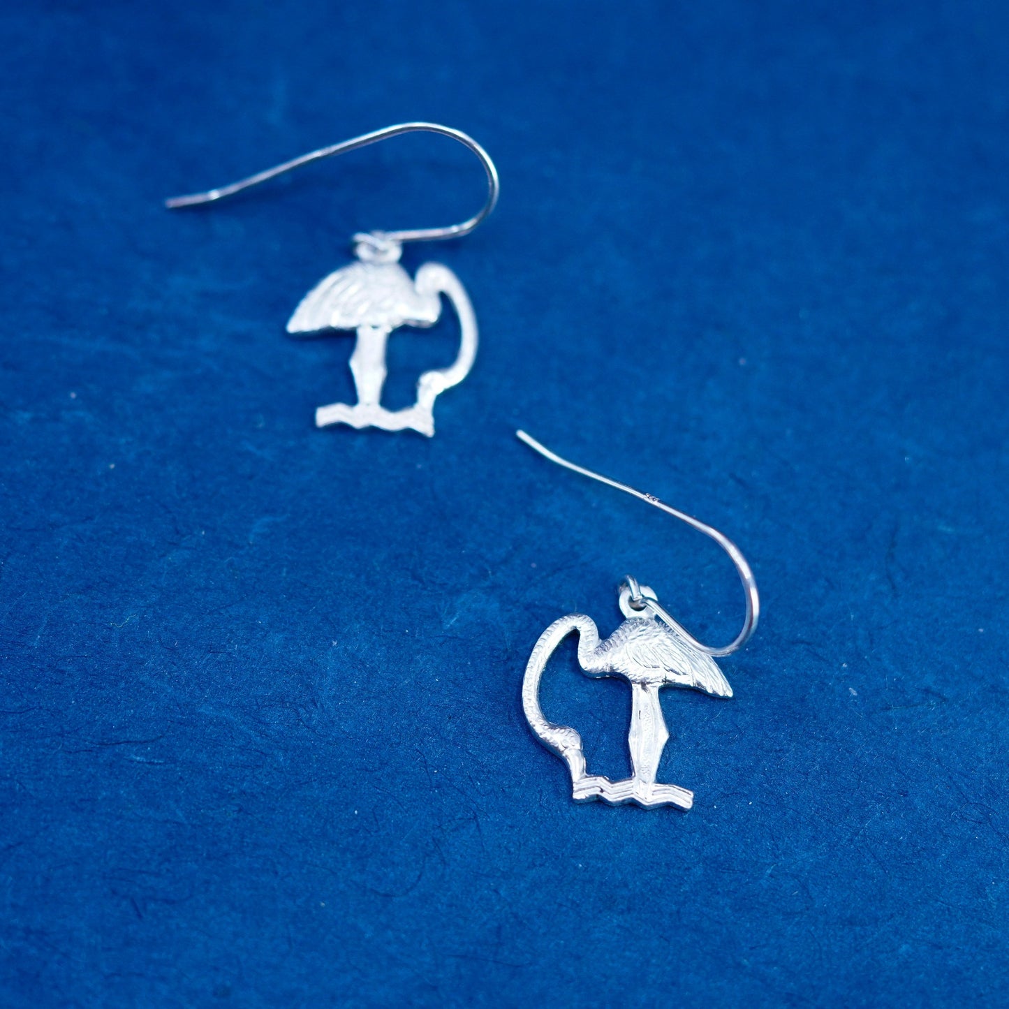 Vintage Sterling silver handmade bird earrings, 925 egret dangles
