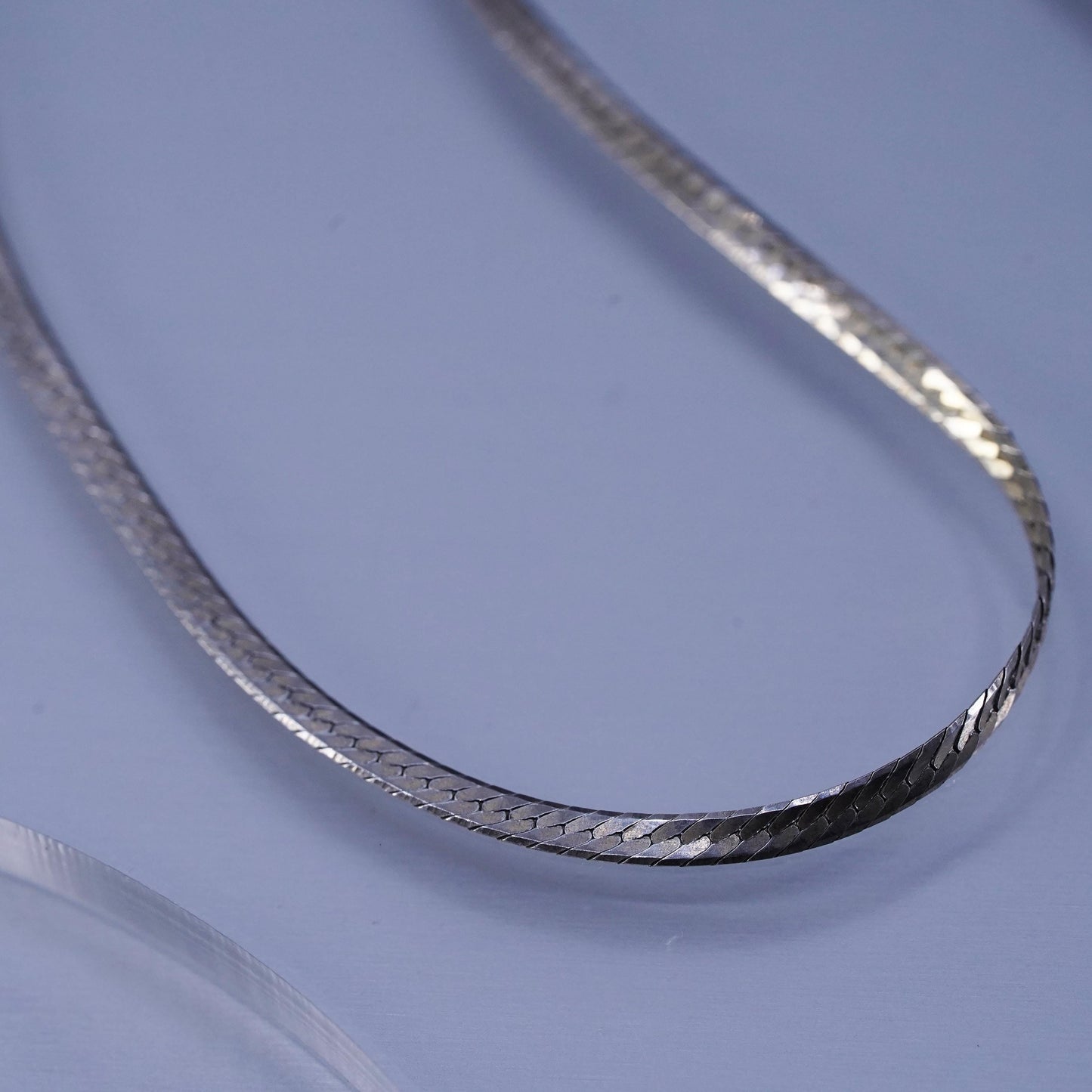 20” 2mm, vintage Italy Sterling 925 silver flatten herringbone chain necklace