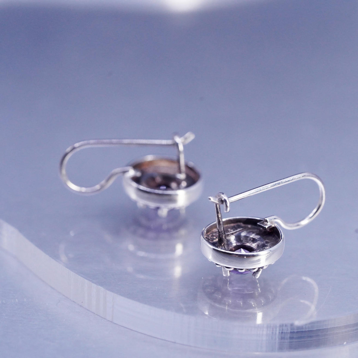Vintage jewelry Sterling 925 silver handmade round earrings with amethyst beads