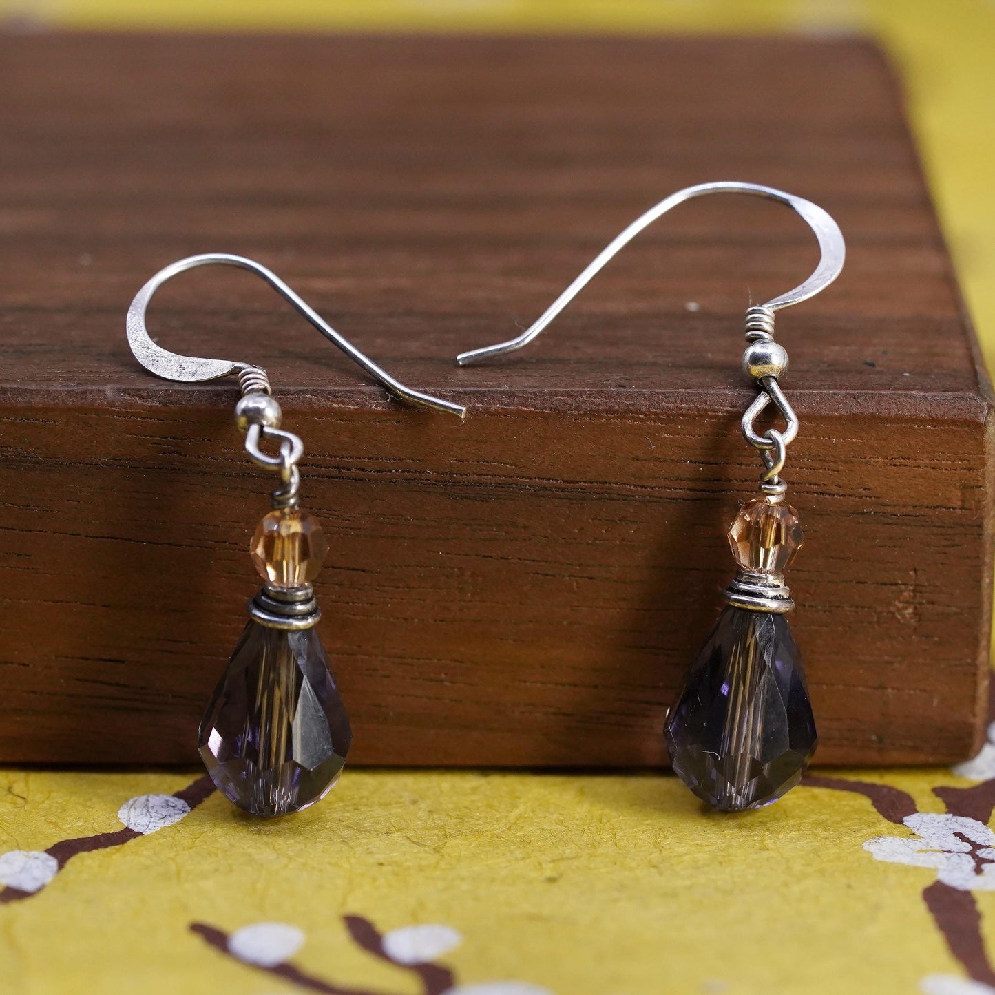 Vintage Sterling 925 silver handmade earrings with teardrop amethyst