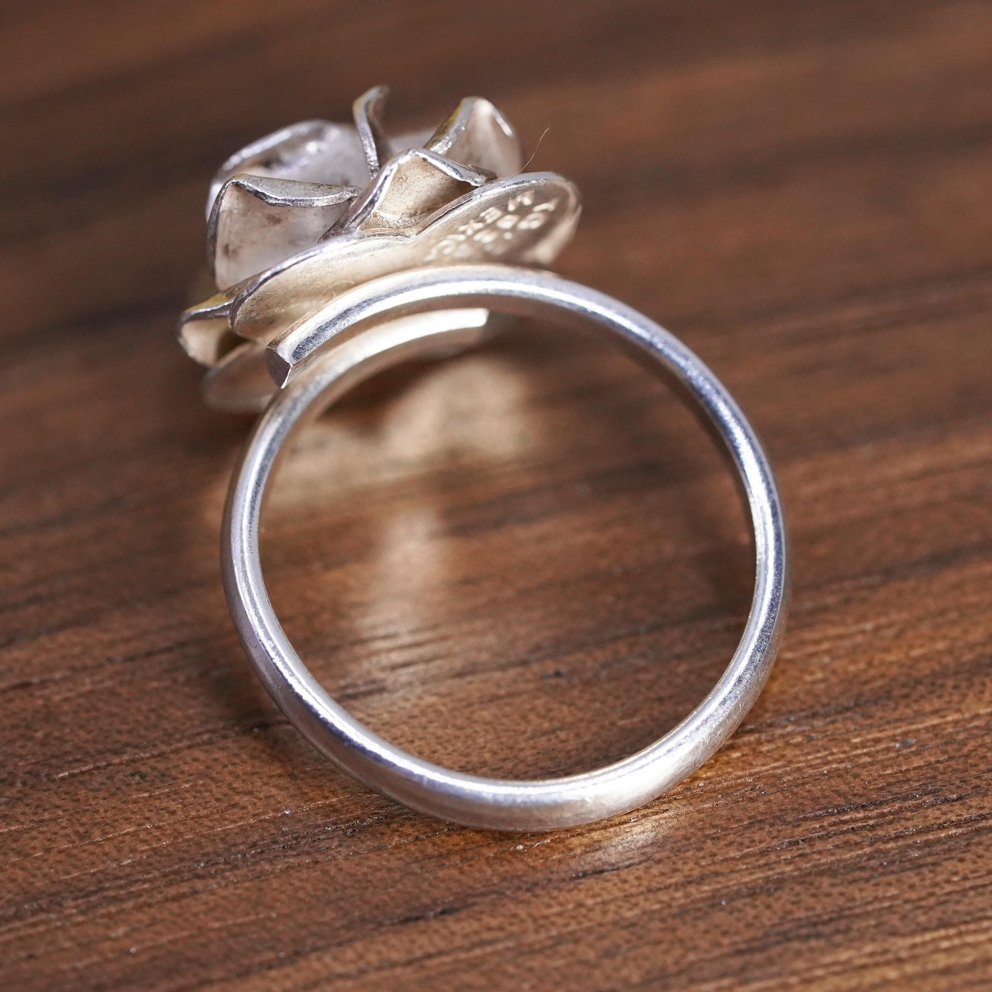 Size 7, vintage Mexican Sterling silver handmade ring, 925 rose flower