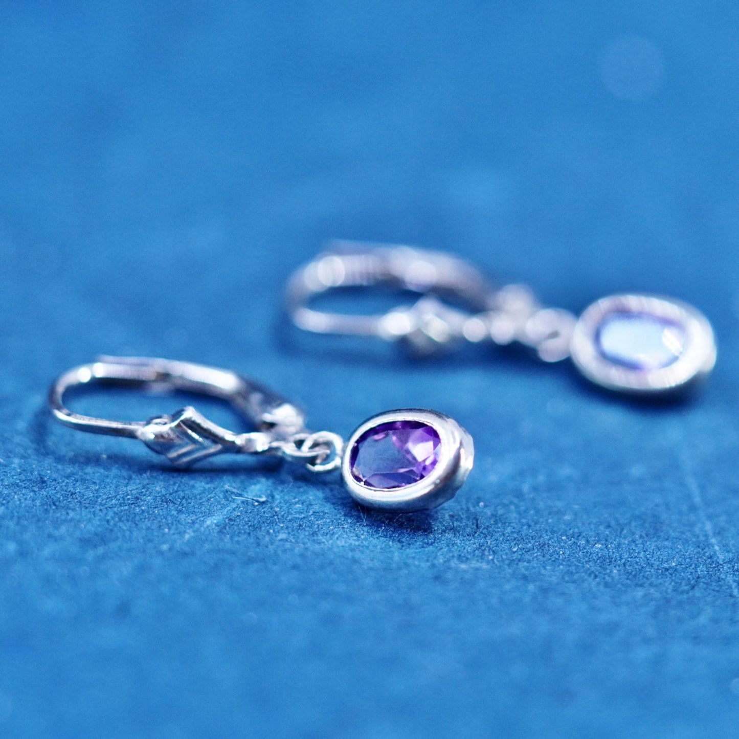 Vintage sterling 925 silver handmade earrings with amethyst
