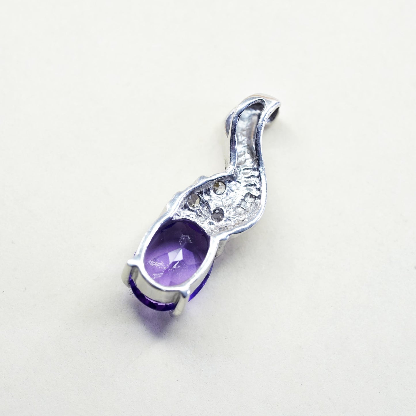 vintage sterling silver 925 pendant with amethyst and cz details, shiny