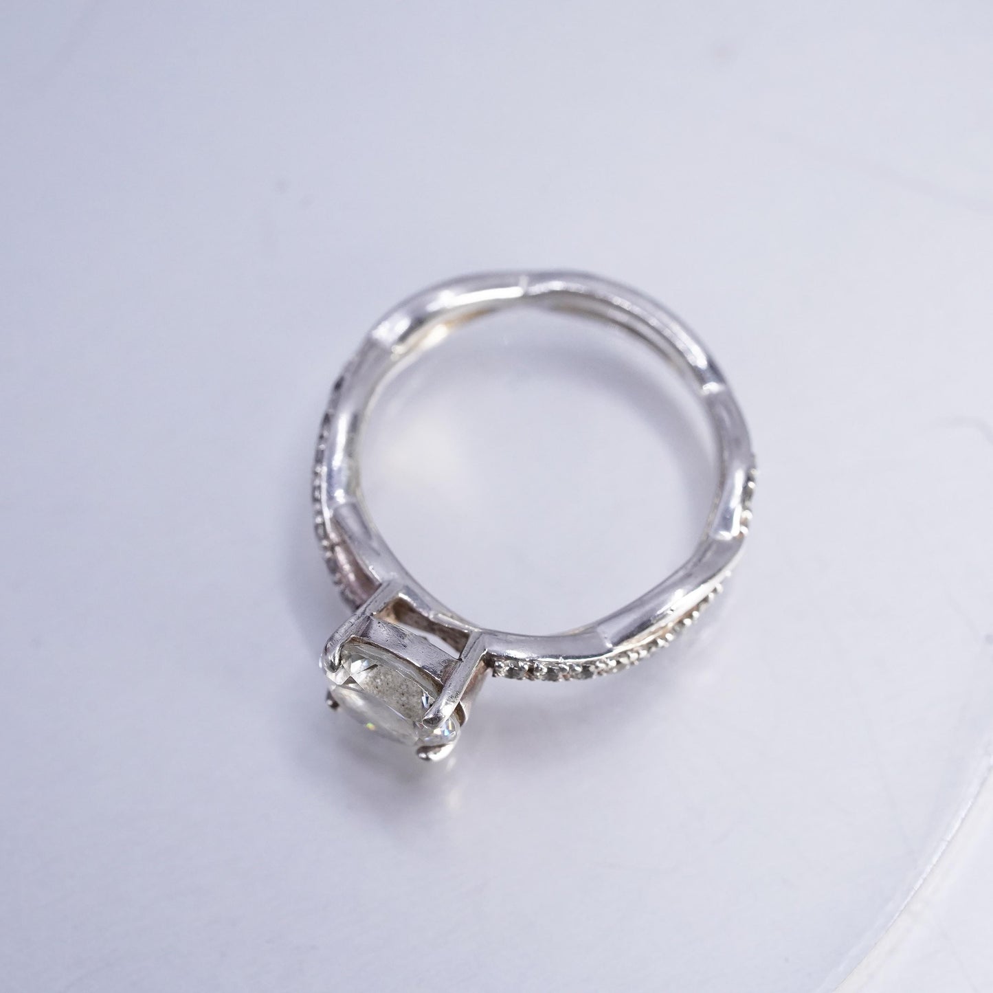 Size 5.25, vintage Sterling 925 silver statement engagement ring w/ cluster Cz