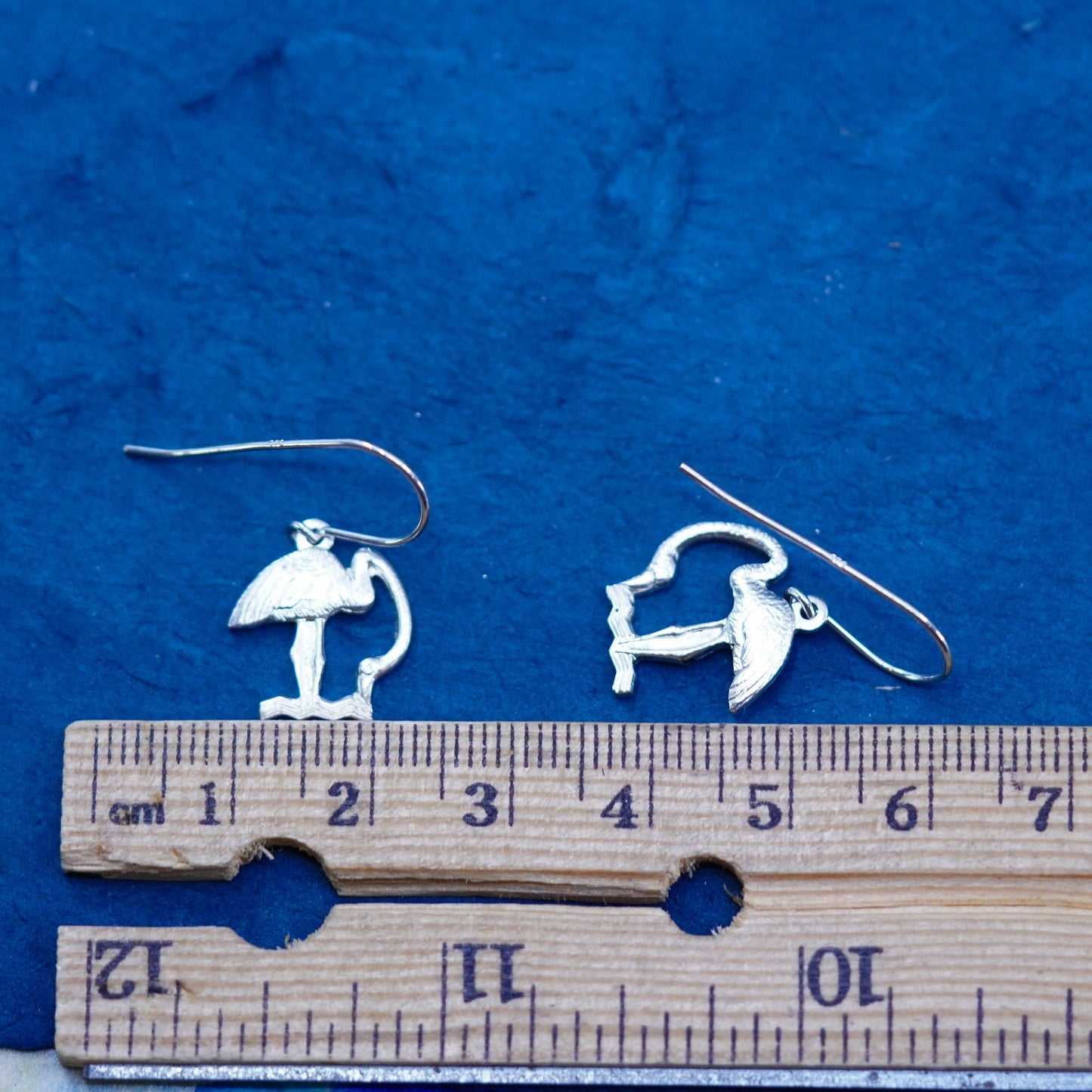 Vintage Sterling silver handmade bird earrings, 925 egret dangles