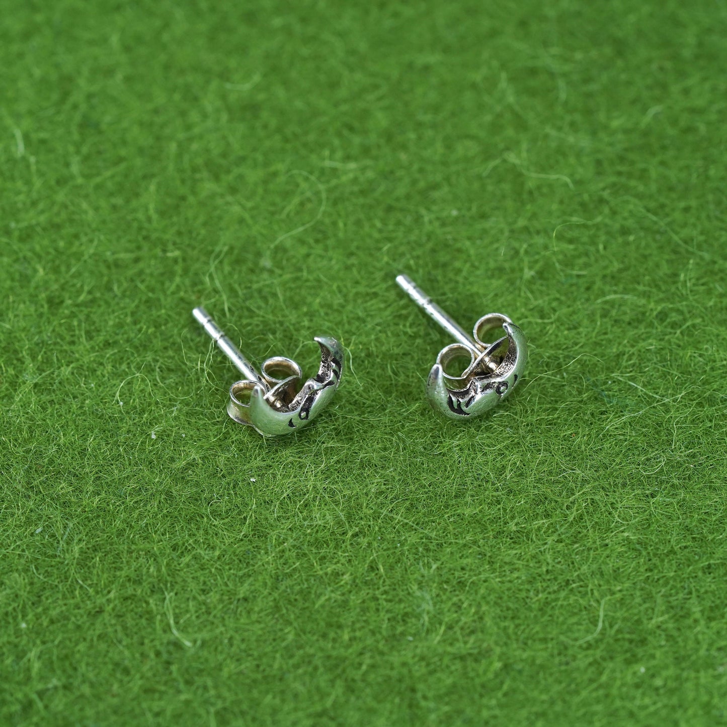 Vintage sterling 925 silver handmade moon face studs, earrings