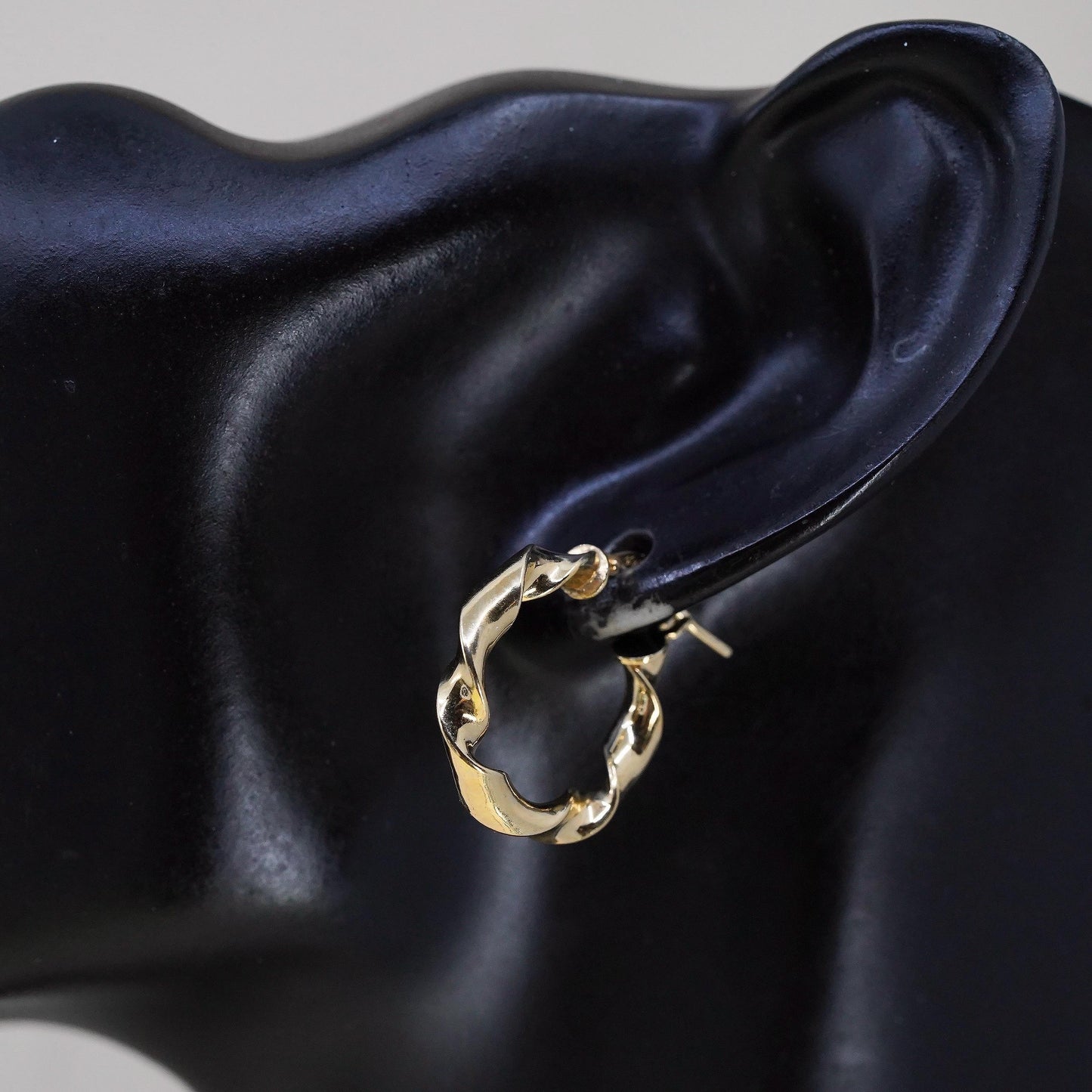 0.75", VTG Dyadema yellow gold over sterling silver earrings, twisted hoops