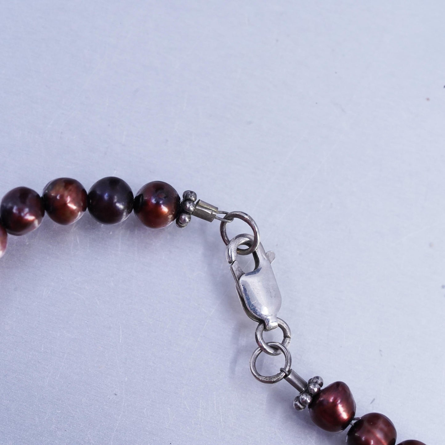 16", Vintage 5mm red freshwater pearl necklace Sterling 925 silver pendant Sing