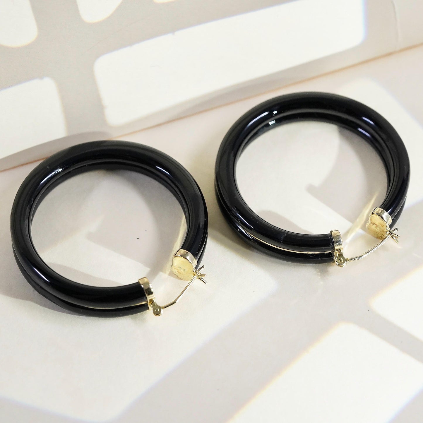 1.5" Vintage vermeil yellow gold plated 925 sterling silver bold onyx earrings