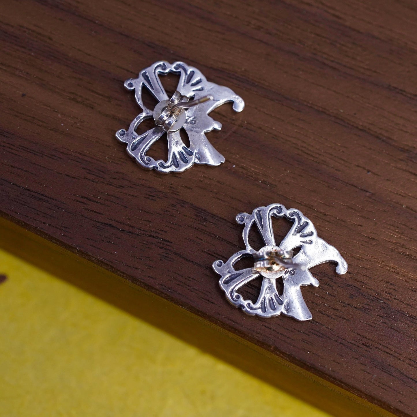 Vintage Sterling 925 silver handmade earrings, butterfly studs